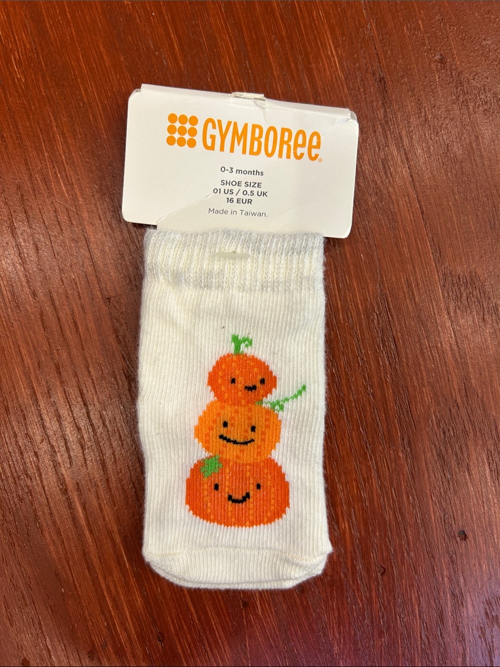 Gymboree White Baby Socks with Orange Pumpkin Stack